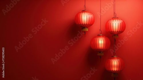 Chinese lanterns on a minimalistic red background. Lots of free space for tex...