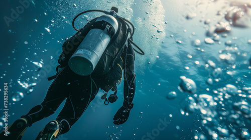 rear view of scuba diver in the ocean © aciddreamStudio