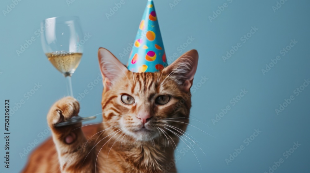 Celebratory Cat with Champagne Glass and Party Hat Celebratory Cat with Champagne Glass and Party Hat