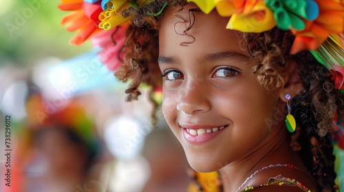 Beautiful young girl at the carnival in Rio de Janeiro with large copyspace a...