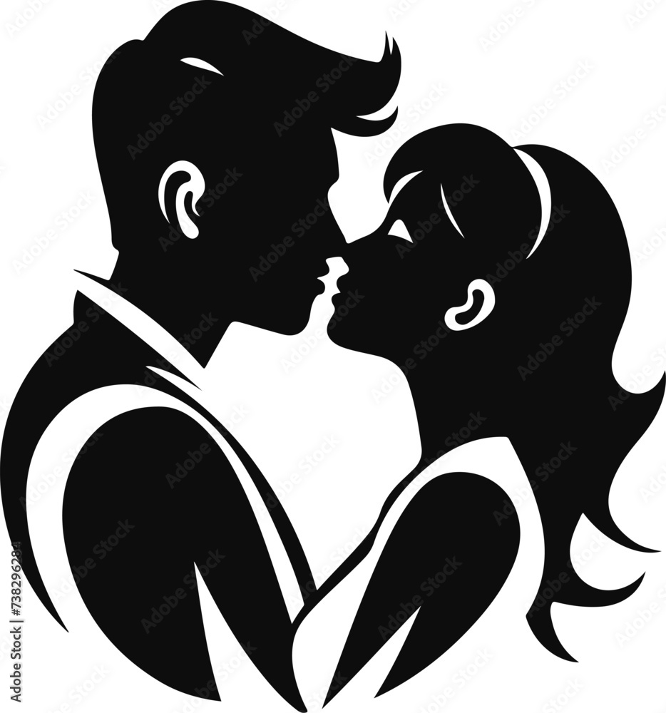 man woman couple kissing silhouette. flat design couple kissing silhouette