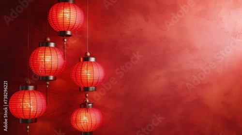Chinese lanterns on a minimalistic red background. Lots of free space for tex...