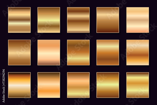 Gold gradient set. Metallic golden gradients collection of swatches