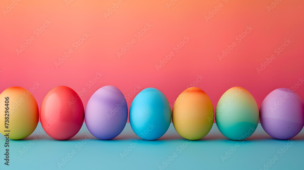 A breathtaking arrangement of Easter eggs in all the colors of the rainbow, set against a backdrop of pure simplicity A breathtaking arrangement of Easter eggs in all the colors of the rainbow, set against a backdrop of pure simplicity