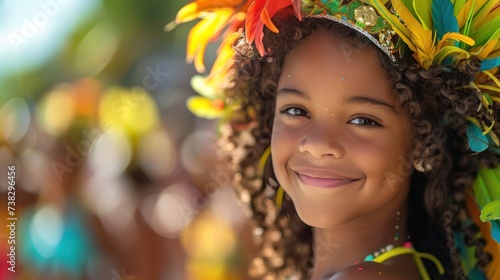 Beautiful young girl at the carnival in Rio de Janeiro with large copyspace a...