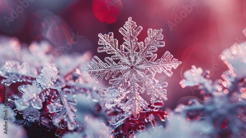 Beautiful bright macro photography of a snowflake