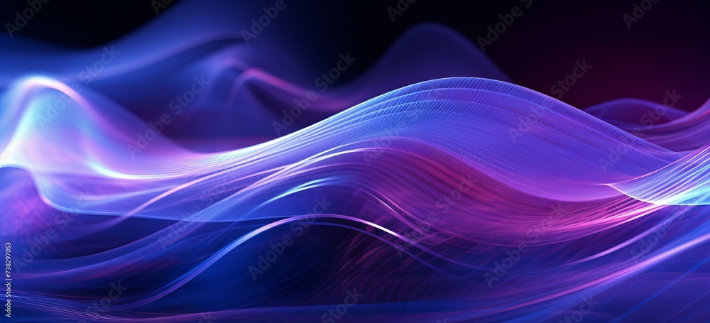 Abstract 3d rendering of waves in cold colors in a dark space. Abstract background with bright waves on a black background. Bright colorful soundwave pattern. blue and purple art of wavy patterns. Abstract 3d rendering of waves in cold colors in a dark space. Abstract background with bright waves on a black background. Bright colorful soundwave pattern. blue and purple art of wavy patterns.