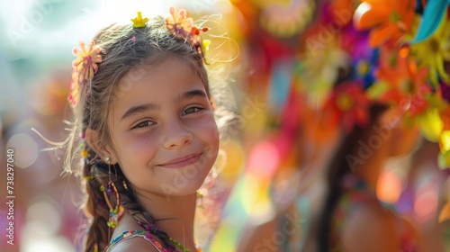 Beautiful young girl at the carnival in Rio de Janeiro with large copyspace a...