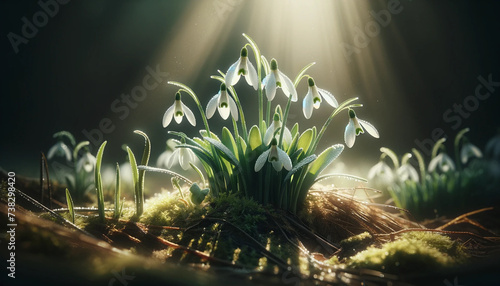 White crocus flowers in the spring 