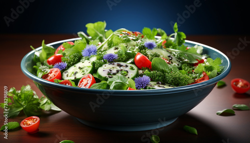 Fresh  healthy salad organic vegetables  leafy greens  and cherry tomatoes generated by AI