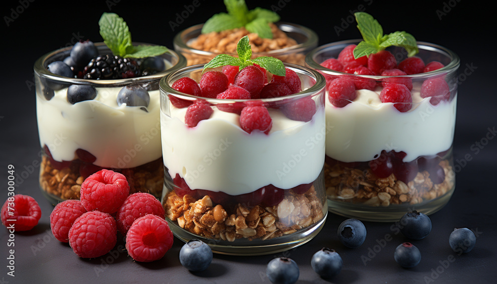 Healthy eating yogurt parfait with fresh berries and granola generated by AI Healthy eating yogurt parfait with fresh berries and granola generated by AI