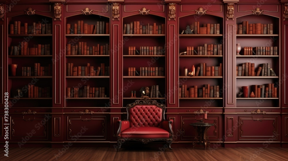 The background of the bookcases is in Cherry Red color. The background of the bookcases is in Cherry Red color.