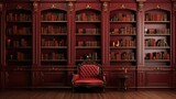 The background of the bookcases is in Cherry Red color.