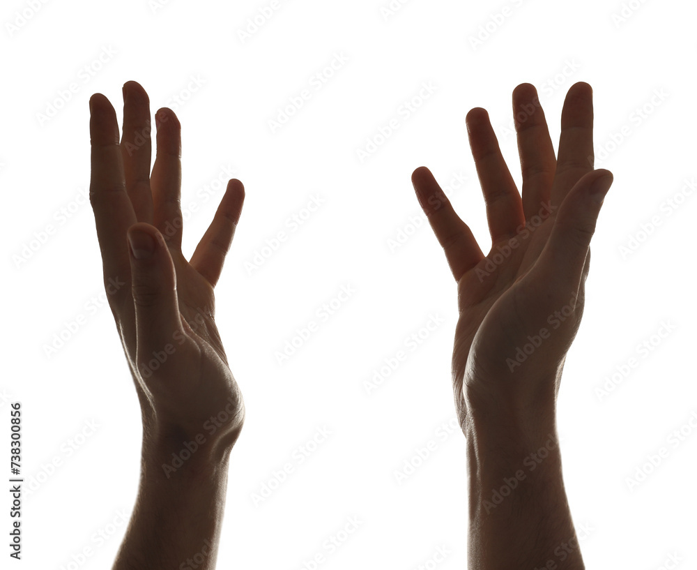 Freedom concept. Man showing his hands on white background, closeup Freedom concept. Man showing his hands on white background, closeup