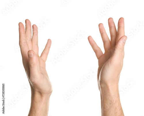 Freedom concept. Man showing his hands on white background, closeup