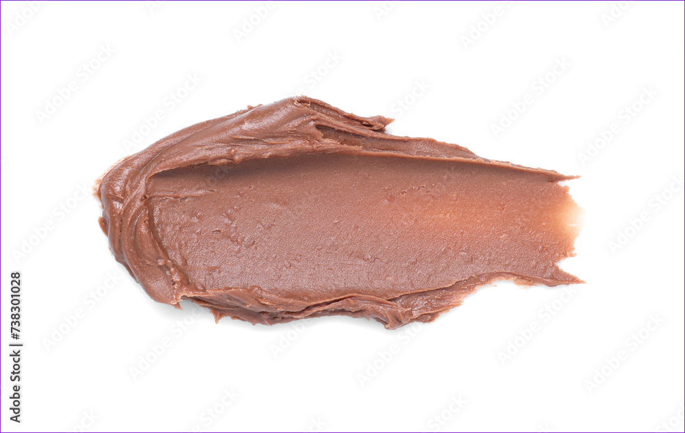 Smear of tasty nut butter isolated on white, top view Smear of tasty nut butter isolated on white, top view