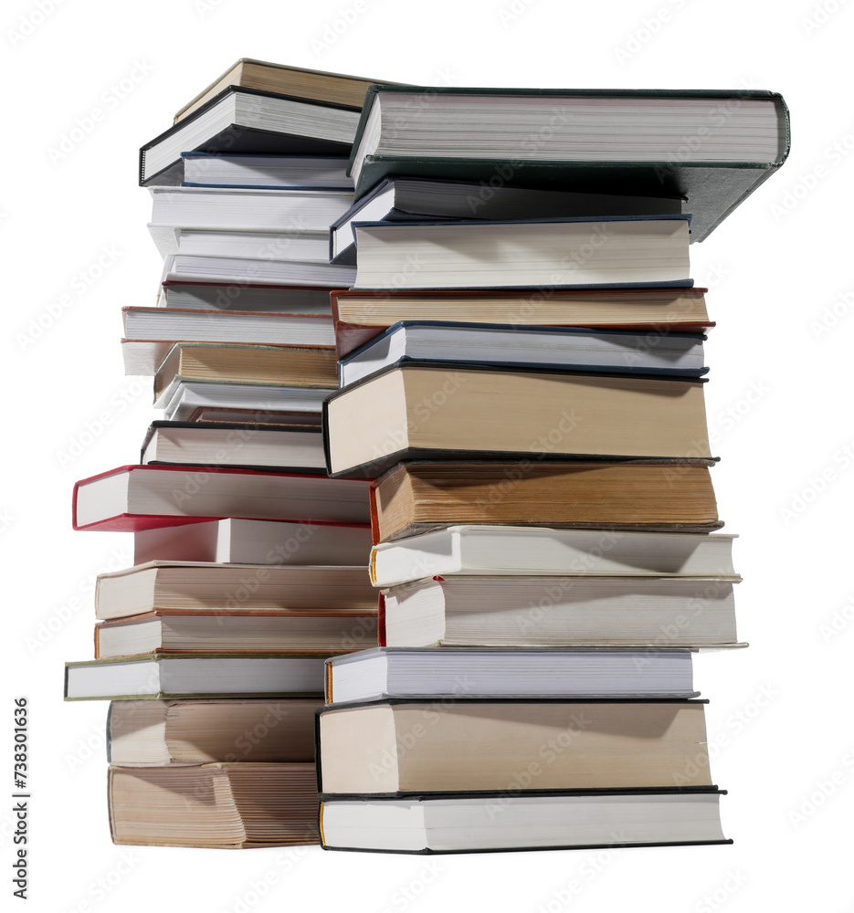 Stacks of many different books isolated on white Stacks of many different books isolated on white