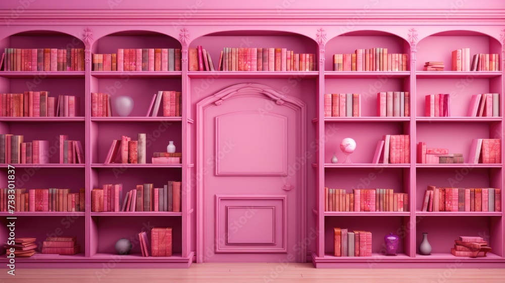 The background of the bookcases is in Pink color The background of the bookcases is in Pink color