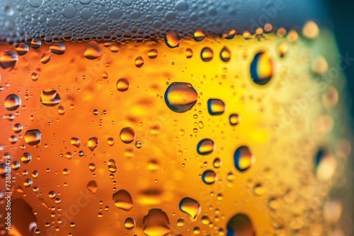 Saturated Beer Glass  Colorful Droplets in Dark Orange