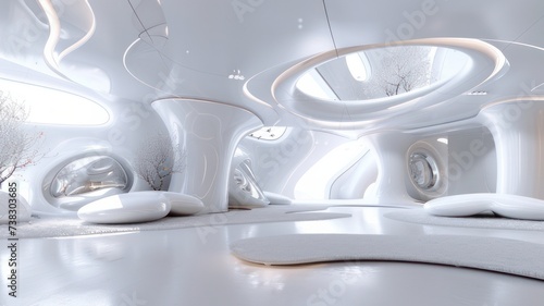 3D Panoramic Rendering of Abstract Futuristic Interior Illustration