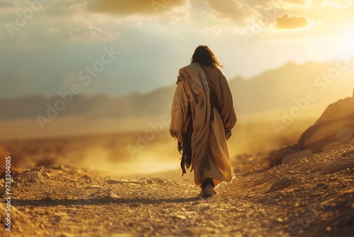 A poetic portrayal of a biblical figure walking through a desert, embodying perseverance and faith.