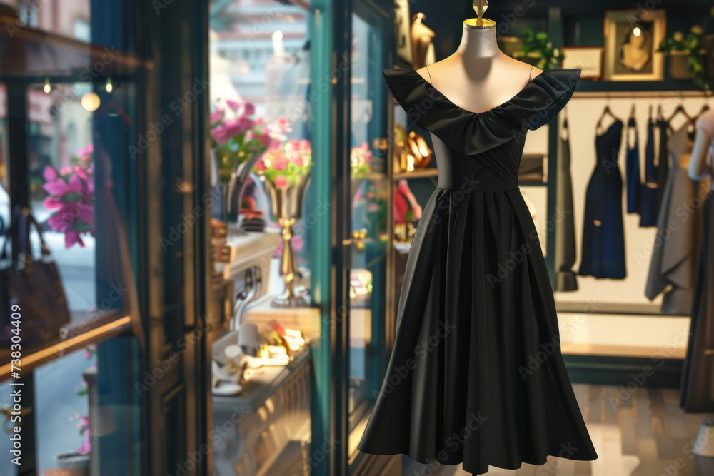 Obraz premium Explore the allure of a chic dress in an online boutique, noting its elegant design and luxurious fabric