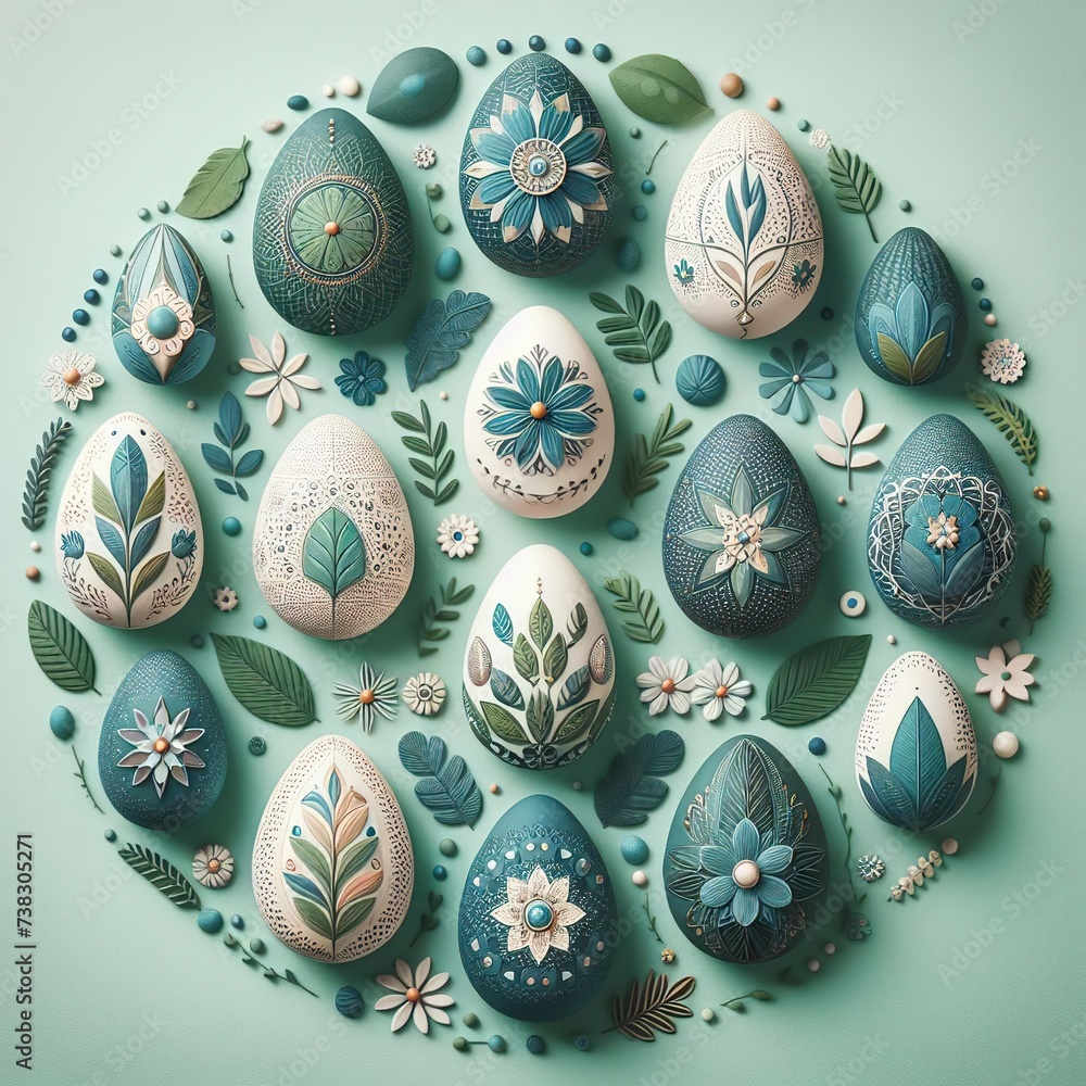 Easter Background with Neatly organized Eggs. Generative AI.