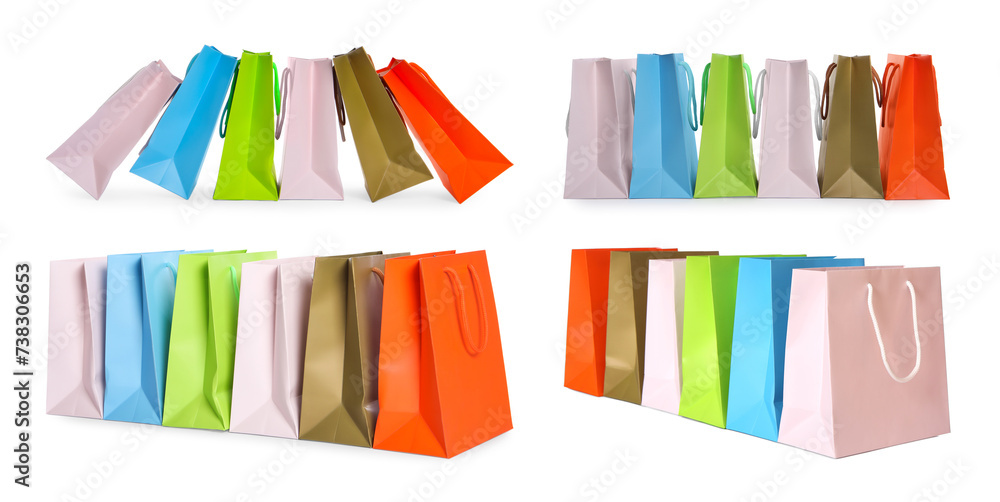 Colorful shopping bags isolated on white, set