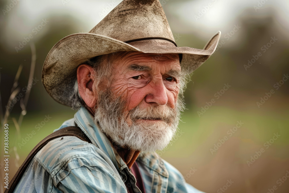 Fototapeta premium An elderly experienced farmer with a weathered face