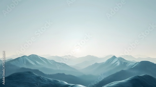 An 8k ultra-realistic image depicting a minimalist mountain landscape under a vast  clear sky. The mountains are rendered with just enough detail to convey their form  