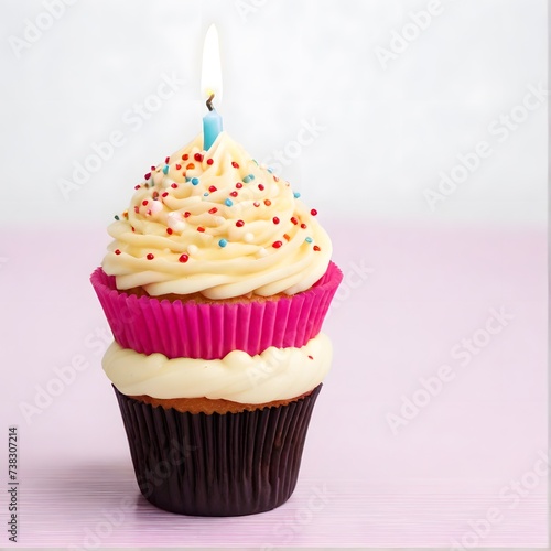 birthday cupcake with candle  ai generated