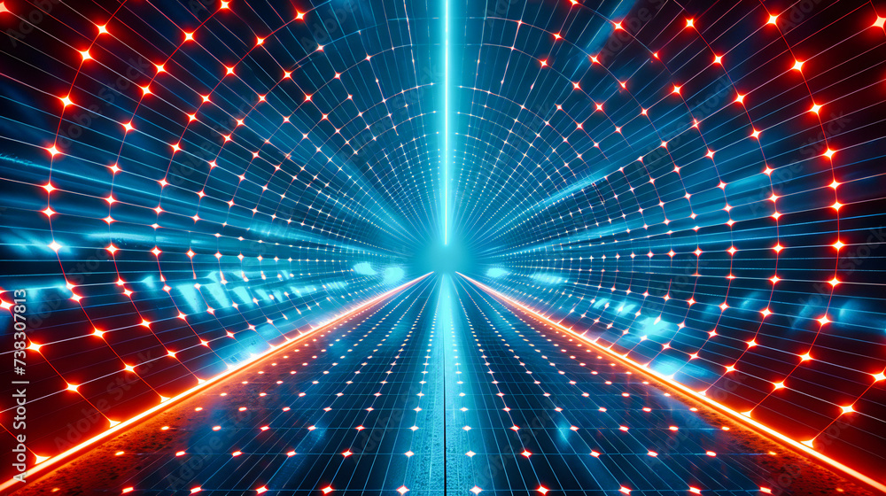 Obraz premium Into the Digital Abyss: A Futuristic Tunnel Illuminated by the Bright, Endless Possibilities of Technology