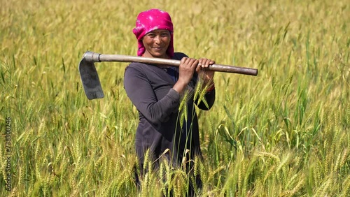 A confident woman stands tall in her wheat field, symbolizing the vital role and contributions of women in agriculture and rural development