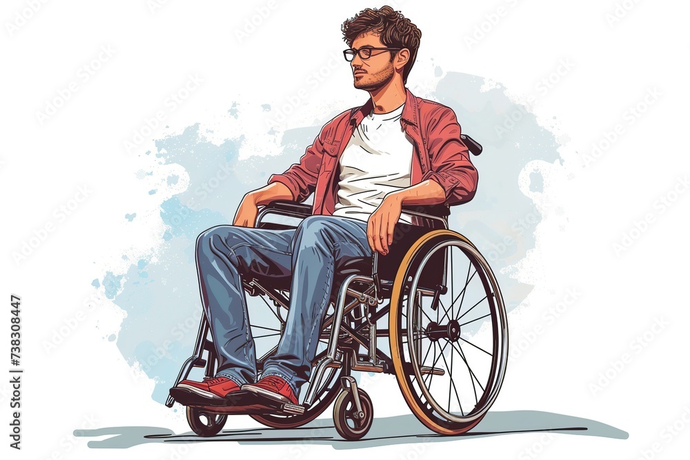 Illustration of disabled young man in wheelchair on white background Illustration of disabled young man in wheelchair on white background