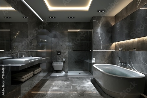 Modern bathroom interior with stylish bathtub