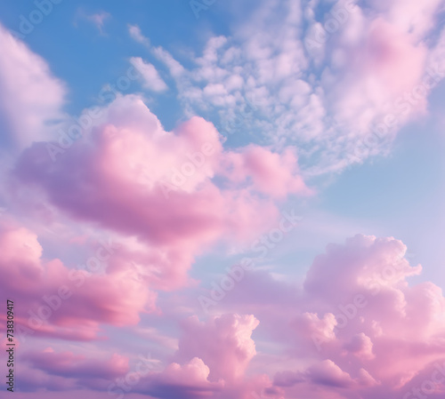 cotton candy sky with pink and blue clouds. Cotton candy sunset