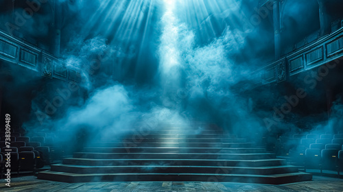 Theater stage with lighting, smoke and spotlights. 3d render. 