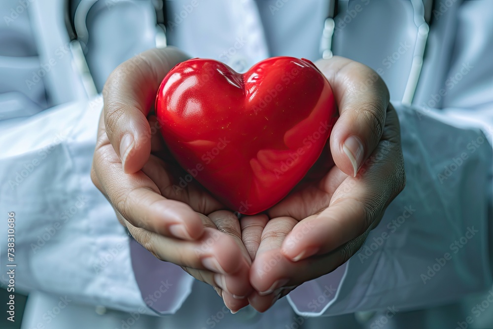 Doctor holding red heart in hands Doctor holding red heart in hands