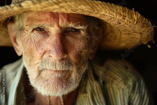 An elderly experienced farmer with a weathered face