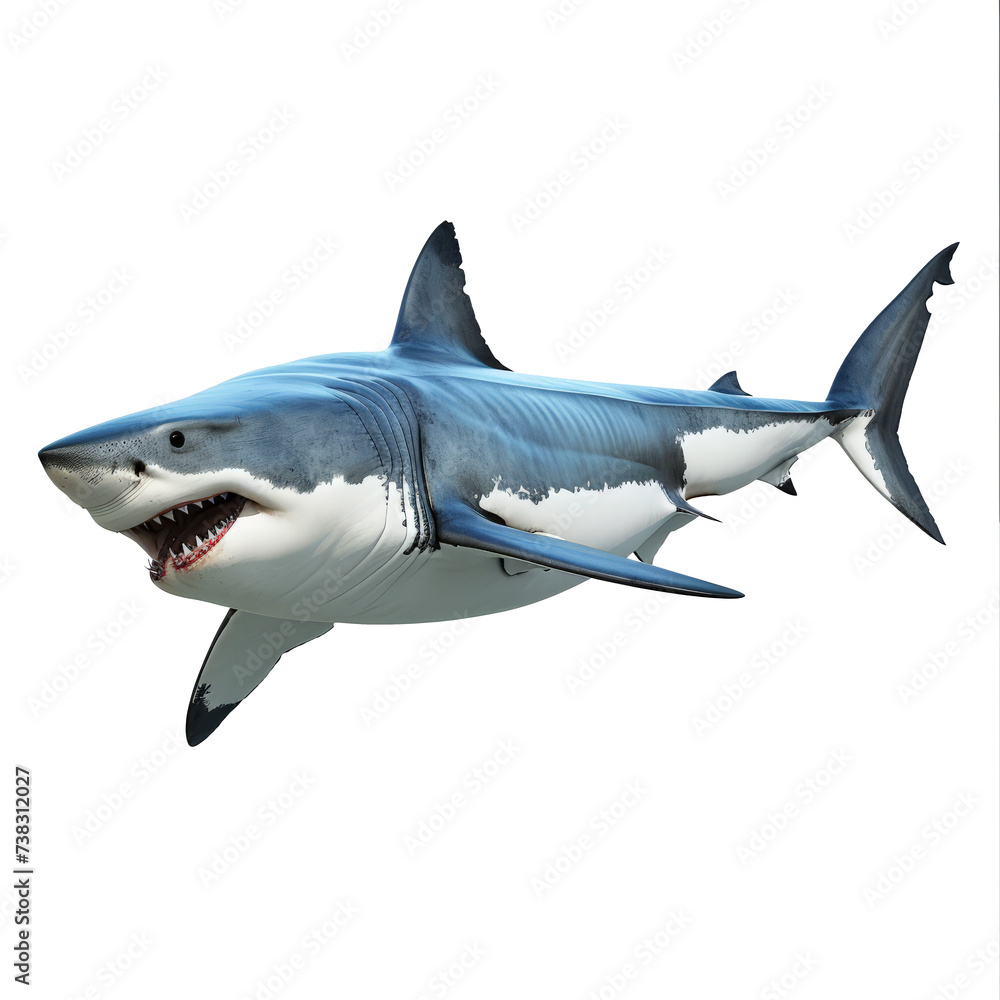 Obraz premium Photorealistic full body Great White shark with transparent background