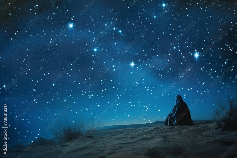 Bright stars shining over a tranquil desert, embodying the promise to Abraham - obrazy, fototapety, plakaty 