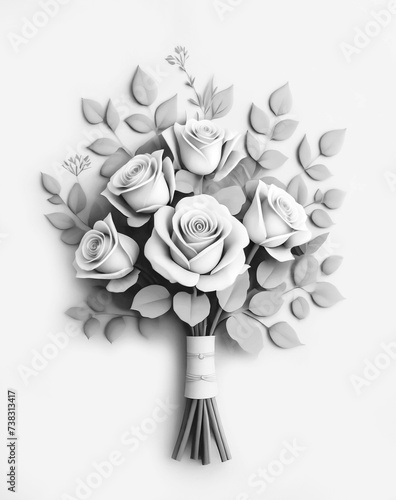 Bouquet of white roses. White paper abstract 3D flowers. Beautiful romantic floral design.