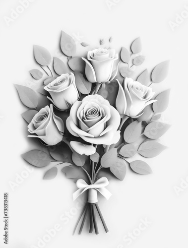 Bouquet of white roses, paper cut art. Mothers Day flowers.