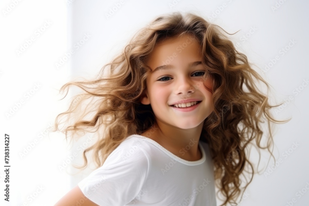 Portrait of a beautiful little girl with curly hair on white background Portrait of a beautiful little girl with curly hair on white background
