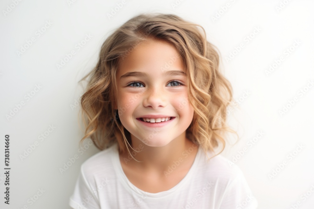 Portrait of a cute smiling little girl with curly hair over white background Portrait of a cute smiling little girl with curly hair over white background