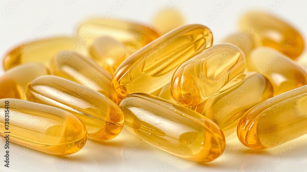 Detailed macro view of vitamin d, e, yellow fish oil, and omega 3 6 9 capsules, vibrant shot. Detailed macro view of vitamin d, e, yellow fish oil, and omega 3 6 9 capsules, vibrant shot.