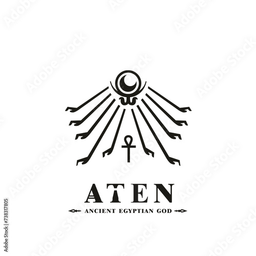 Ancient egyptian god aten silhouette, middle east god Logo photo