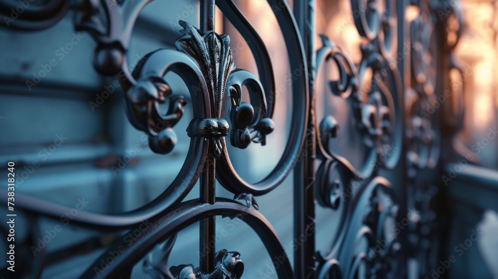 A detailed shot of an architectural feature, showcasing the intricate design of a decorative wrought iron gate