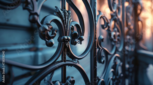 A detailed shot of an architectural feature, showcasing the intricate design of a decorative wrought iron gate