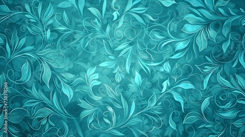 An elegant floral pattern in shades of teal unfolds across a textured background  perfect for chic interior decorations.